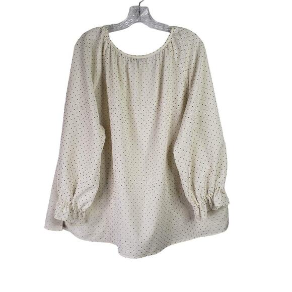 Talbots Blouse Women's Plus 2X Cream Black Polka Dot Semi Sheer LS Top Church - Picture 3 of 8